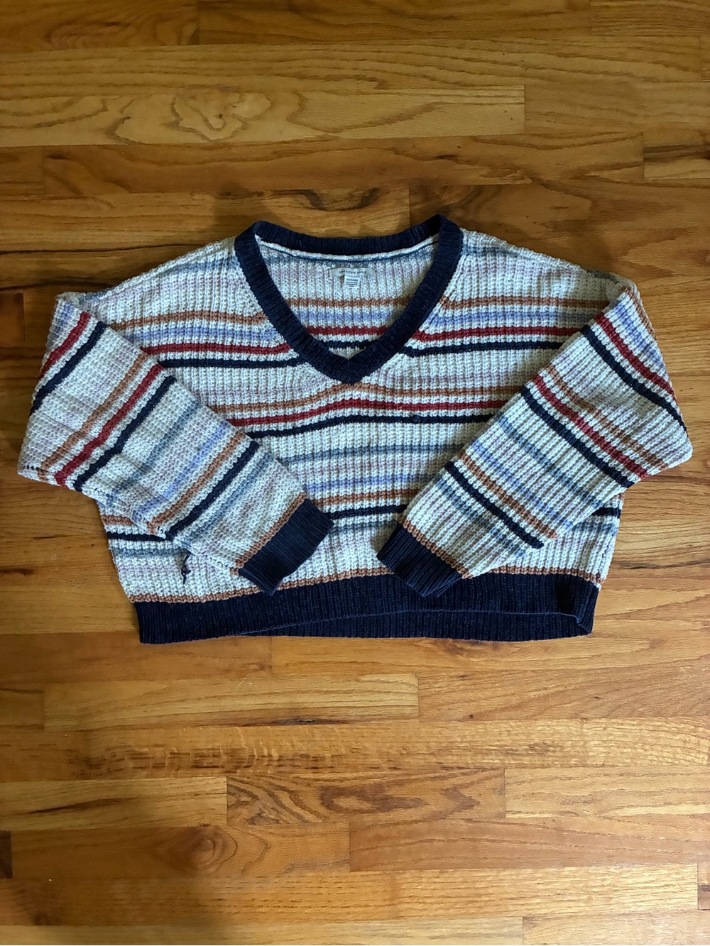 Striped V-Neck Knit Cropped Sweater